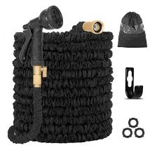 Aougo - Expandable garden hose, retractable hose 8 kinds of water guns/hose holder/storage bag, for lawn, watering flowers/etc. (Black, 50FT)