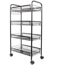 Famiholld - Exquisite Honeycomb Net Four Tiers Storage Cart with Hook Black