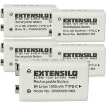 Extensilo - 5x Piles bloc batterie 9V pour divers appareils (1Ah, 9V, Li-ion), prête à l'emploi