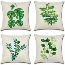 Extérieur Housse de Coussin, Lot de 4 Imperméable Feuilles Vertes Motif Canapé Taie d'oreiller pour Patio Jardin Salon Chambre Décoration, 45x45cm -b