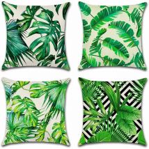 Tonchean Taie d'oreiller,Extérieur Housse de Coussin, Lot de 4 Imperméable Plante Tropicale Verte Motif Canapé Taie d'oreiller pour Patio Jardin