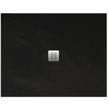Stano. - Mineralguss-duschwanne Extra Flach Centro Schieferoptik Schwarz 110x120 Cm Ablaufschutz In Chrom