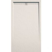 Extra flache Duschwanne arco in Schieferoptik sand 70x90 cm Ablaufschutz in Chrom