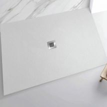 Extra flache Duschwanne centro Schieferoptik WEIß 110x120 cm Auslaufschutz in Farbe