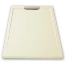 Mirlo - Mineralguss-duschwanne Extra Flach Lux Schieferoptik Beige 90x150cm Ablaufschutz In Chrom