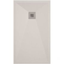 Mineralguss-duschwanne Extra Flach Onda Schieferoptik Sand 100x160 Cm Ablaufschutz In Chrom