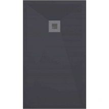 Mineralguss-duschwanne Extra Flach Onda Schieferoptik Anthrazit 90x150 Cm Ablaufschutz In Chrom