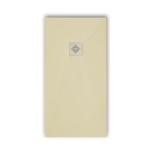 Extra flache Duschwanne pure Schieferoptik beige 90x140 cm Ablaufschutz in Chrom