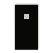 Mirlo - Mineralguss-duschwanne Extra Flach Pure Schieferoptik Schwarz 70x200 Cm Ablaufschutz In Chrom