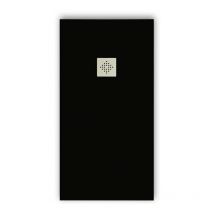 Mirlo - Mineralguss-duschwanne Extra Flach Pure Schieferoptik Schwarz 70x170 Cm Ablaufschutz In Chrom