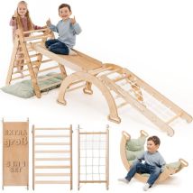 Extra Groß 5-in-1 Indoor Klettergerüst Für Kleinkinder - Dreiecksleiter, Kletterbogen & Kletterrampe & Netz, Kissen, Montessori Klettergerüst, Für 