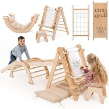 Extra Groß 6-in-1 Indoor Klettergerüst Für Kleinkinder - Dreiecksleiter, Bogen & Kletterrampe & Netz & Kissen, Kunstzusatz, Montessori Klettergerüst, 