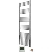 Extra High Heat Output Chrome Electric Towel Rail 600 x 1800mm Curved Bathroom Radiator Heater + 7 Day Timer/Thermostat