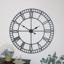 Extra Large Black Metal Skeleton Clock 100cm x 100cm - Black