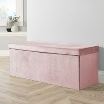 Extra Large Folding Ottoman Pink Velvet Fabric Space Saving Storage Chest Box