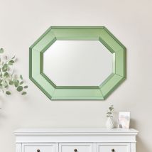 Extra Large Green Glass Octagon Wall Mirror 105cm x 80cm - Green