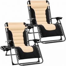 Extra Wide Garden Zero Gravity Chair with padded seat - Set of 2 Natural Chairs