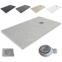 Ultraflache Duschwanne aus Harz Outletaseo Rutschfeste Schieferstruktur -【120x80 cm, Zementgrau RAL-7036】 - Inklusive Ablaufventil + Abdeckung