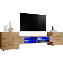 Extreme Furniture, Vitrines Murales Bridge V2, (lxhxp): 230 X 52.5 X 35, Carcasse En Wotan Mat, Côtés En Wotan Mat, Led Multicolores Avec Télécommande