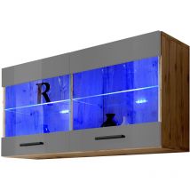 Vitrines Murales T25, (LxHxP): 100 x 50 x 30, corps en Wotan Mat, Façades en Brillant Gris, sans led - Extreme Furniture