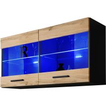 Vitrines Murales T25, (LxHxP): 100 x 50 x 30, corps en Noir Mat, Façades en Wotan Mat, led rgb - Extreme Furniture