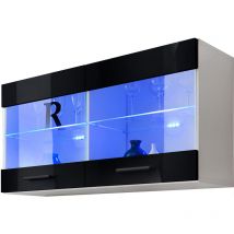 Vitrines Murales T25, (LxHxP): 100 x 50 x 30, corps en Blanc Mat, Façades en Noir Brillant, sans led - Extreme Furniture