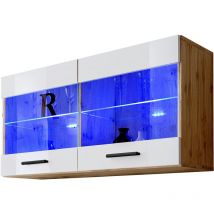 Vitrines Murales T25, (LxHxP): 100 x 50 x 30, corps en Wotan Mat, Façades en Blanc Brillant, led rgb - Extreme Furniture