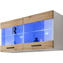 Vitrines Murales T25, (LxHxP): 100 x 50 x 30, corps en Blanc Mat, Façades en Wotan Mat, led rgb - Extreme Furniture