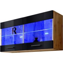 Vitrines Murales T25, (LxHxP): 100 x 50 x 30, corps en Wotan Mat, Façades en Noir Brillant, led rgb - Extreme Furniture