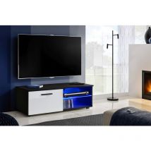 Extreme Furniture, Armoire TV T32-100, (LxHxP): 100 x 34,5 x 45, corps en Noir Mat, Façades en Blanc Brillant, blue LEDs