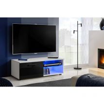 Extreme Furniture - Armoire tv T32-100, (LxHxP): 100 x 34,5 x 45, corps en Blanc Mat, Façades en Noir Brillant, blue LEDs