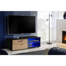 Extreme Furniture - Armoire tv T32-100, (LxHxP): 100 x 34,5 x 45, corps en Noir Mat, Façades en Wotan Mat, led rgb