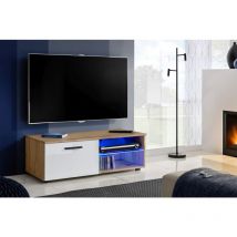 Extreme Furniture - Armoire tv T32-100, (LxHxP): 100 x 34,5 x 45, corps en Wotan Mat, Façades en Blanc Brillant, led rgb