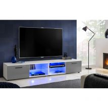 Extreme Furniture - Armoire tv T32-200, (LxHxP): 200 x 34,5 x 45, corps en Blanc Mat, Façades en Brillant Gris, blue LEDs