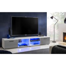 Extreme Furniture - Armoire tv T32-200, (LxHxP): 200 x 34,5 x 45, corps en Blanc Mat, Façades en Brillant Gris, sans led