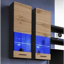 Vitrine Murales Suspendue T51, (LxHxP): 40 x 120 x 29, corps en Noir Mat, Façades en Wotan Mat, led rgb - Extreme Furniture