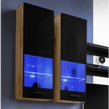 Vitrine Murales Suspendue T51, (LxHxP): 40 x 120 x 29, corps en Wotan Mat, Façades en Noir Brillant, sans led - Extreme Furniture
