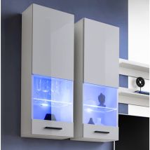 Vitrine Murales Suspendue T51, (LxHxP): 40 x 120 x 29, corps en Blanc Mat, Façades en Blanc Brillant, blue LEDs - Extreme Furniture