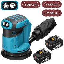 Mawiron - Exzenterschleifer, 125 mm kabelloser bürstenloser 18-V-Exzenterschleifer, mit 12 Schleifpapieren und Staubbeutel +2x 5,5-A-Akku (ohne