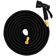Eyepower - Manguera de riego elástica la presión del agua alarga su longitud de 5m a 15m Magic Hose + Pistola Rociadora 8 chorros diferentes Negro