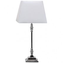 Fabrilamp Shubunkin Tischleuchte E27 Chrom Weiß – 54,5cm x 25cm x 25cm – Textil-Lampenschirm – Metall-Keramik-Gestell