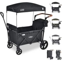 FableKids Chariot à roulettes Leo X2Lite avec toit Chariot de transport pliable jusqu'à 20 kg par siège Oxford 600D Onyx noir - Noir Onxy