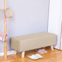 81CM Beige Linen Wooden Legs Ottoman Footstool
