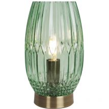 First Choice Lighting - Facet - Antique Brass with Green Faceted Glass Table Lamp - Antique brass plate and crystal effect green glass