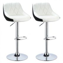 Lot de 2,Tabouret de Bar,en Cuir PU,Reglable en Hauteur et Pivotant,Pied Chromé,blanc + noir