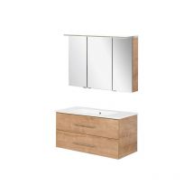 Fackelmann - B.perfekt Badmöbel Set 3-teilig, 100 cm, Braun hell, LED-Spiegelschrank-09834