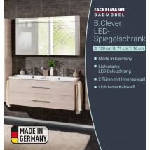 Fackelmann – B.clever Spiegelschrank 120 cm – 2 Türen – LED-Beleuchtung 10,6 Watt – feuchtraumoptimierte Holznachbildung