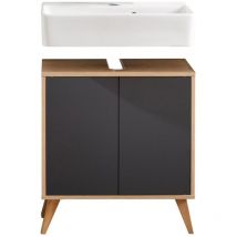 Fackelmann - finn Badmöbel Set 3 Teile / Waschbecken / Waschbeckenunterschrank / 4 Holzfüße / Badschrank mit Push-to-Open / Korpus & Front: Schwarz /