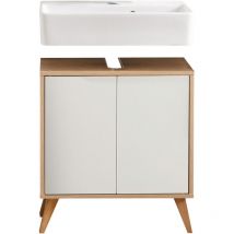 Fackelmann - finn Badmöbel Set 3 Teile / Waschbecken / Waschbeckenunterschrank / 4 Holzfüße / Badschrank mit Push-to-Open / Korpus & Front: Weiß /