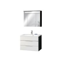 Fackelmann Kara Badmöbel Set 3-teilig, 80 Cm, Anthrazit/weiß, Gussmarmor, 2 Schubladen-08141